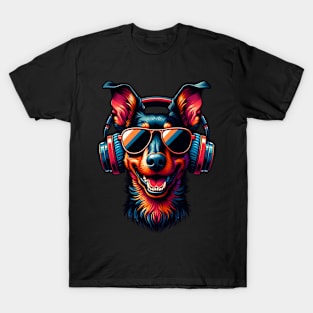 Manchester Terrier as Smiling DJ with Headphones T-Shirt